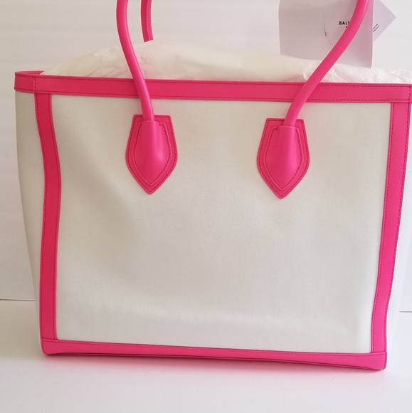 Balmain B-Army Leather Trimmed Canvas Tote Neo Pink White - Picture 6 of 11